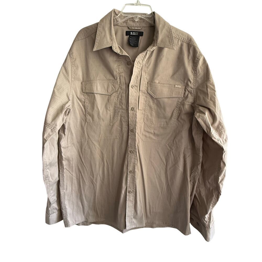 5.11 Tactical Button Up Shirt Mens XL Tan Long Sleeve Utility Outdoor Workwear - Picture 4 of 11